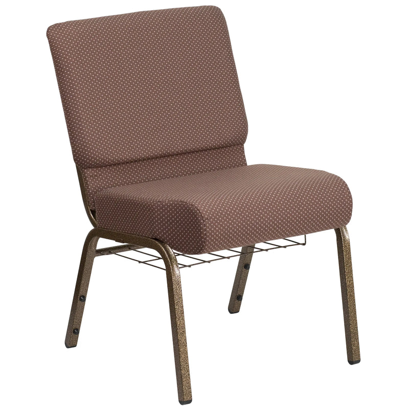 Murie 21''W Church Chair, Brown Dot Fabric w/Book Rack - Gold Vein Frame iHome Studio