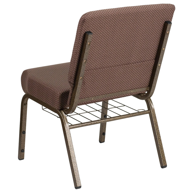 Murie 21''W Church Chair, Brown Dot Fabric w/Book Rack - Gold Vein Frame iHome Studio