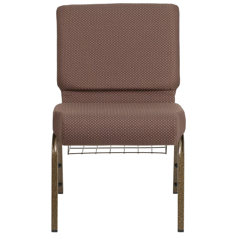 Murie 21''W Church Chair, Brown Dot Fabric w/Book Rack - Gold Vein Frame iHome Studio