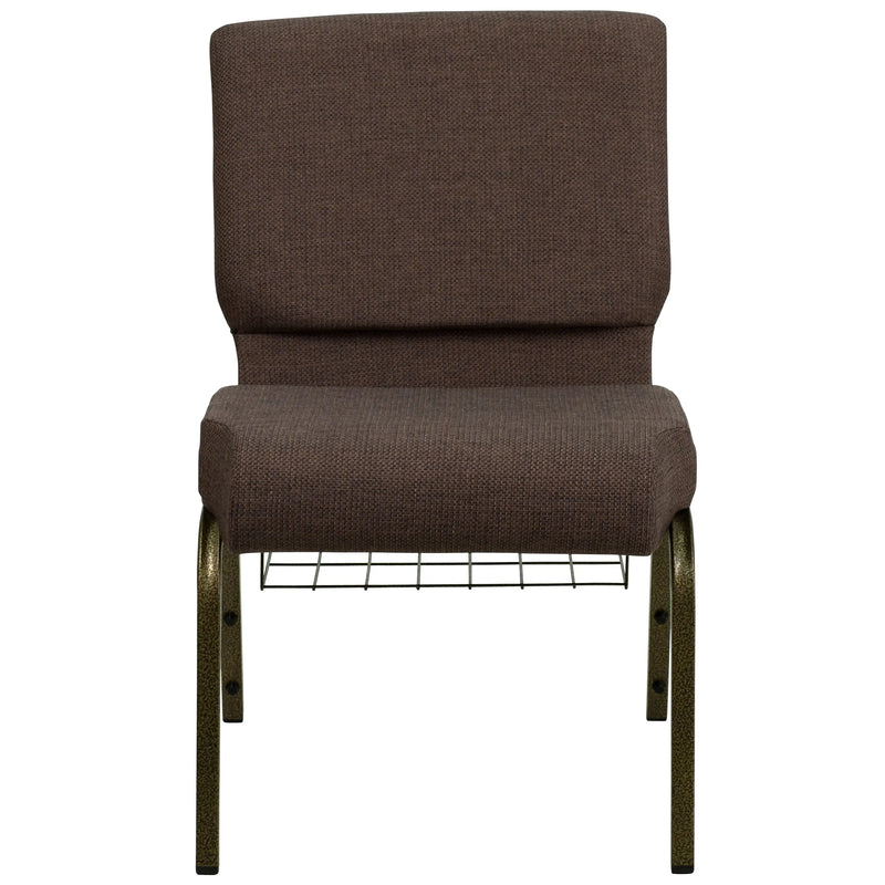 Murie 21''W Church Chair, Brown Fabric w/Book Rack - Gold Vein Frame iHome Studio
