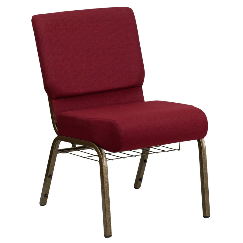 Murie 21''W Church Chair, Burgundy Fabric w/Book Rack - Gold Vein Frame iHome Studio