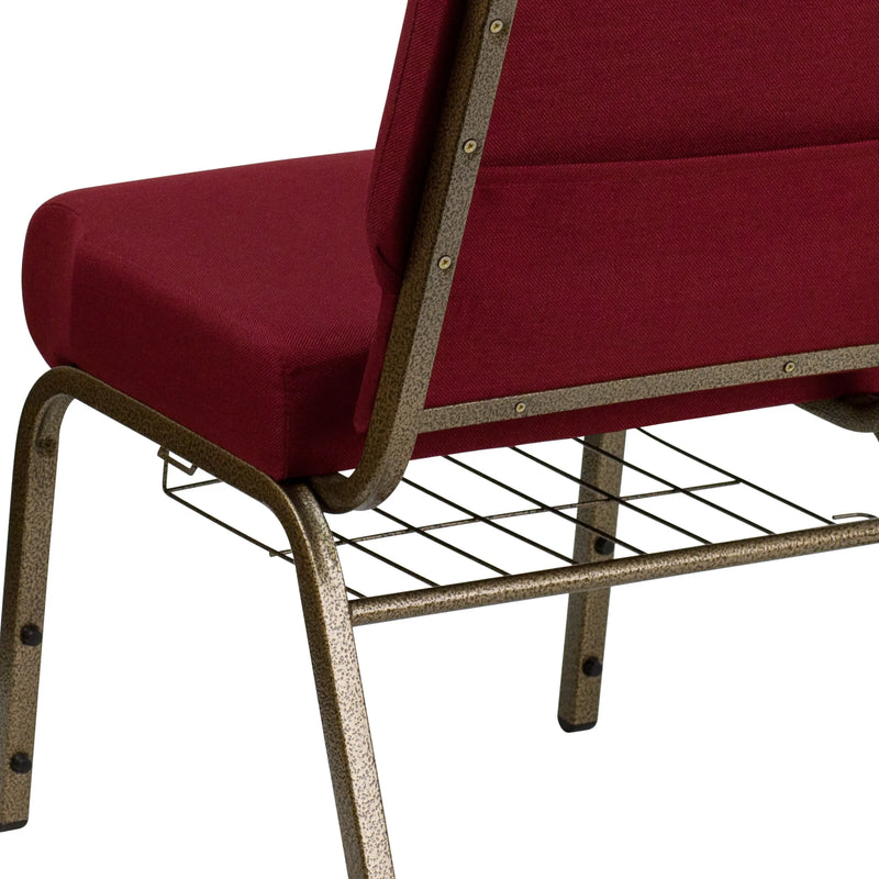 Murie 21''W Church Chair, Burgundy Fabric w/Book Rack - Gold Vein Frame iHome Studio