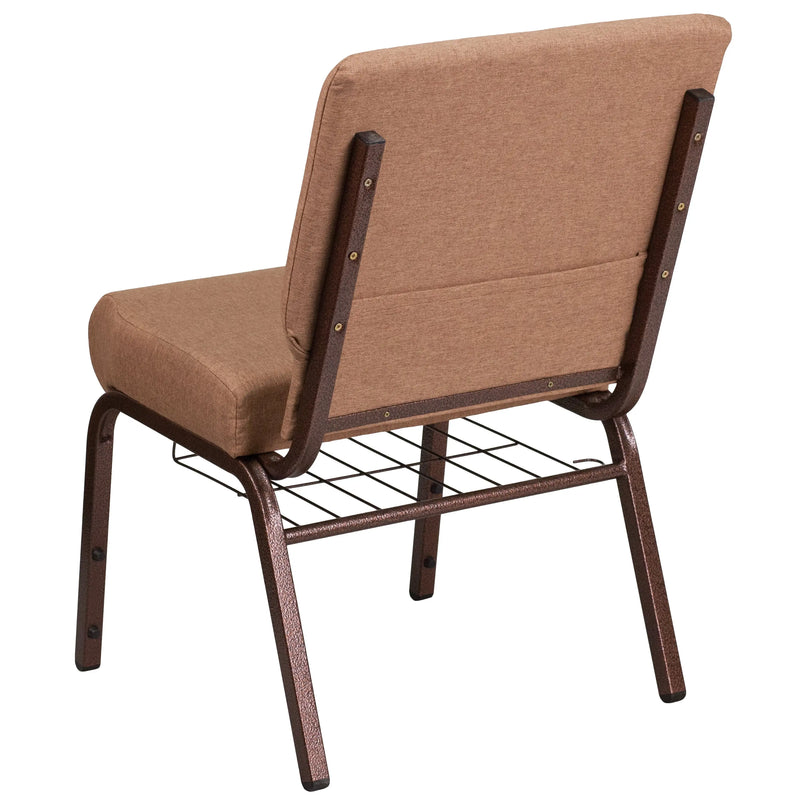 Murie 21''W Church Chair, Caramel Fabric w/Book Rack - Copper Vein Frame iHome Studio