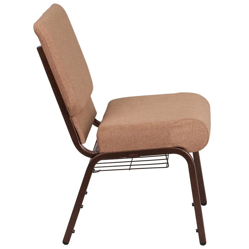 Murie 21''W Church Chair, Caramel Fabric w/Book Rack - Copper Vein Frame iHome Studio