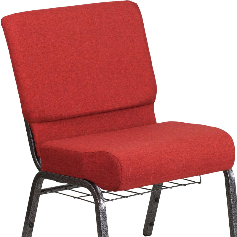 Murie 21''W Church Chair, Crimson Fabric w/Book Rack - Silver Vein Frame iHome Studio