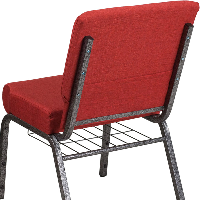 Murie 21''W Church Chair, Crimson Fabric w/Book Rack - Silver Vein Frame iHome Studio
