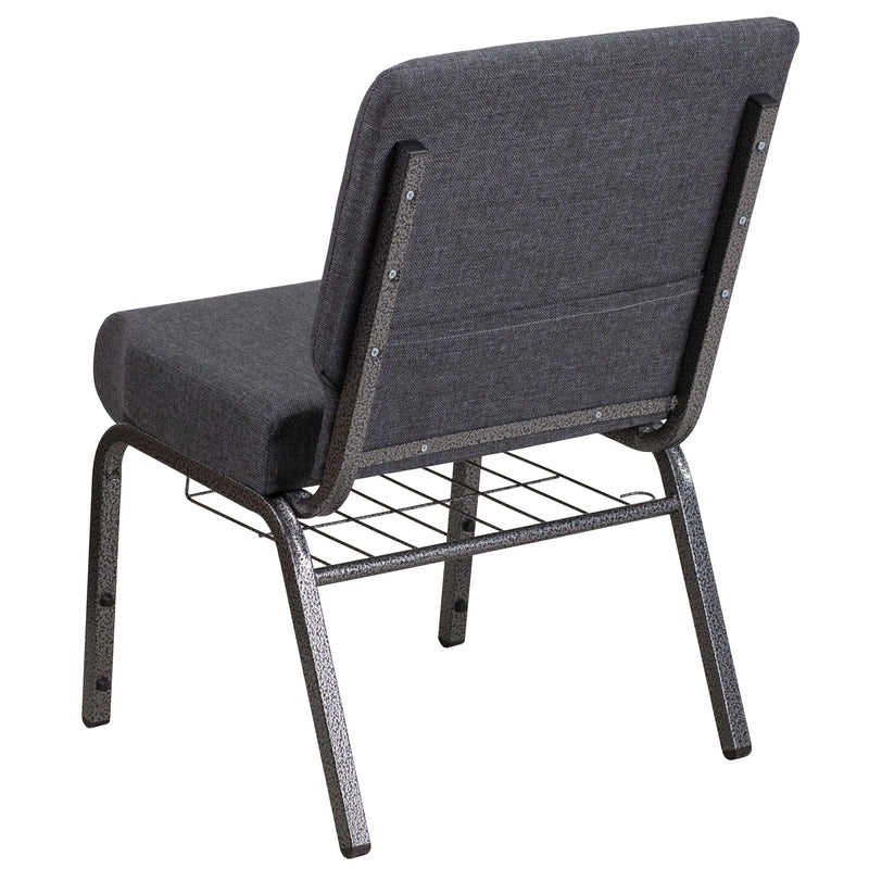 Murie 21''W Church Chair, Dark Gray Fabric w/Book Rack - Silver Vein Frame iHome Studio