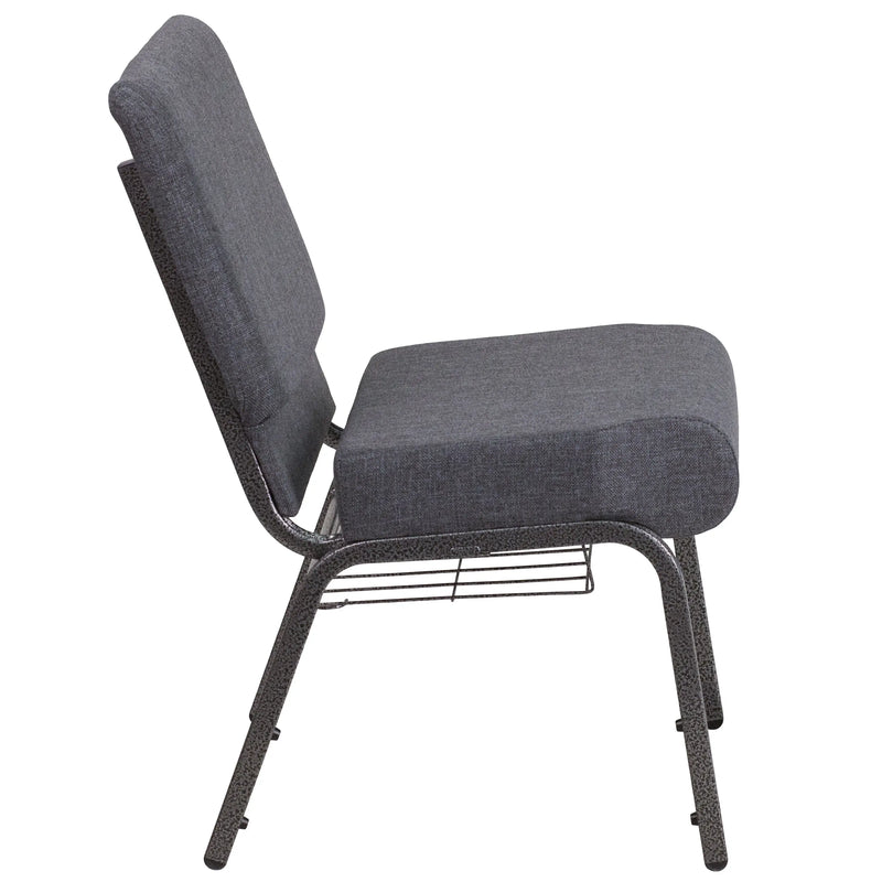 Murie 21''W Church Chair, Dark Gray Fabric w/Book Rack - Silver Vein Frame iHome Studio