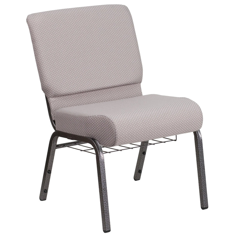 Murie 21''W Church Chair, Gray Dot Fabric w/Book Rack - Silver Vein Frame iHome Studio