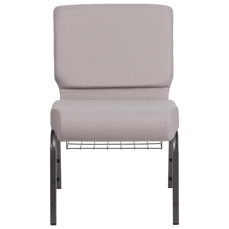 Murie 21''W Church Chair, Gray Dot Fabric w/Book Rack - Silver Vein Frame iHome Studio