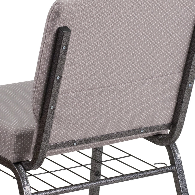 Murie 21''W Church Chair, Gray Dot Fabric w/Book Rack - Silver Vein Frame iHome Studio