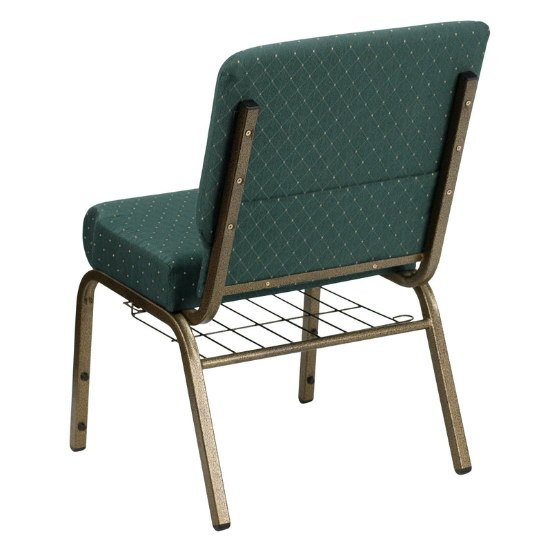 Murie 21''W Church Chair, Hunter Green Dot Patterned Fabric w/Book Rack - Gold Vein Frame iHome Studio