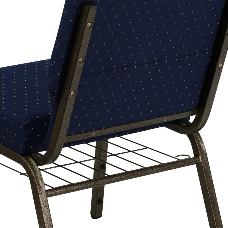 Murie 21''W Church Chair, Navy Blue Dot Patterned Fabric w/Book Rack - Gold Vein Frame iHome Studio