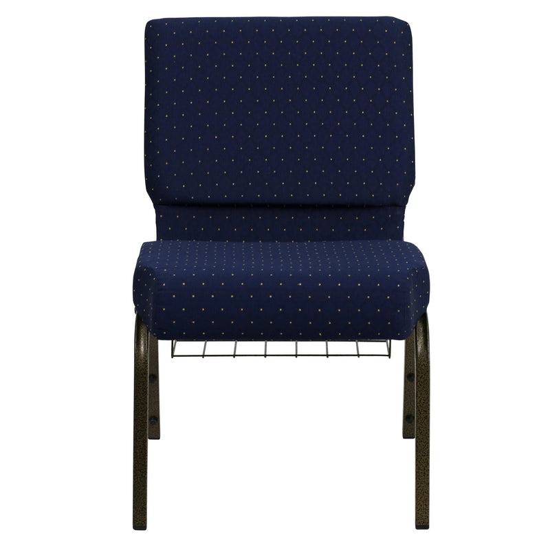 Murie 21''W Church Chair, Navy Blue Dot Patterned Fabric w/Book Rack - Gold Vein Frame iHome Studio