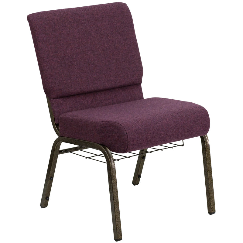 Murie 21''W Church Chair, Plum Fabric w/Book Rack - Gold Vein Frame iHome Studio