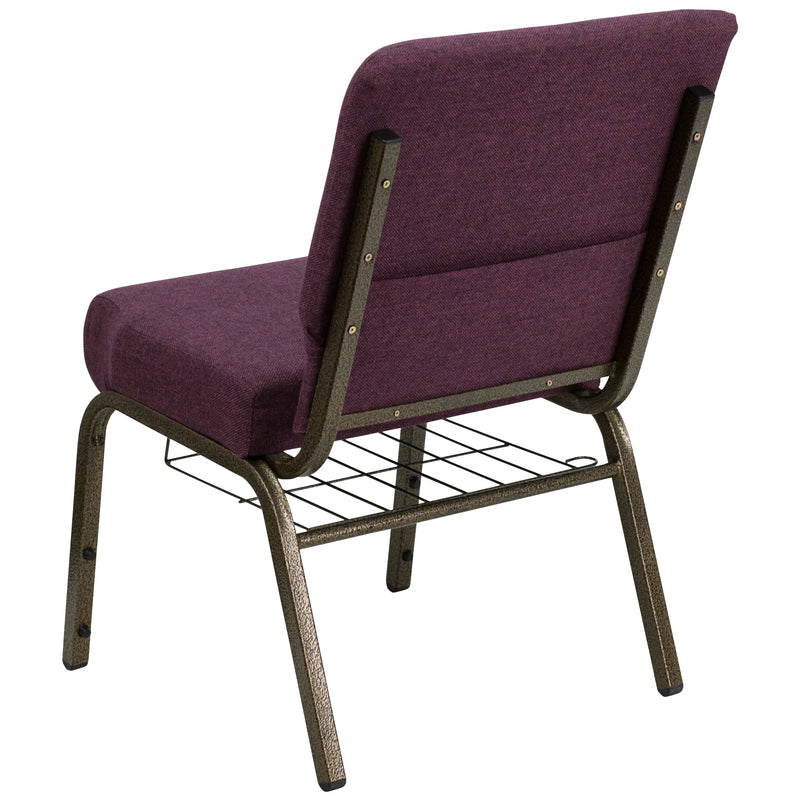 Murie 21''W Church Chair, Plum Fabric w/Book Rack - Gold Vein Frame iHome Studio