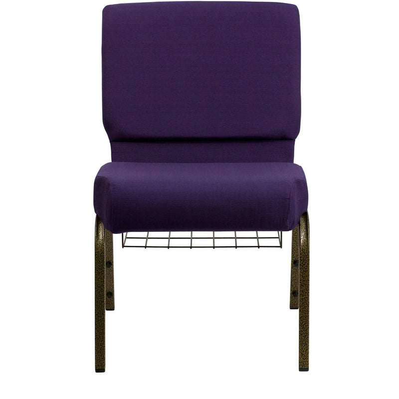 Murie 21''W Church Chair, Royal Purple Fabric w/Book Rack - Gold Vein Frame iHome Studio