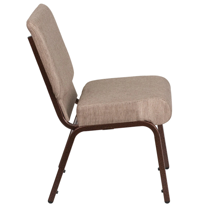 Murie 21''W Stacking Church Chair, Beige Fabric - Copper Vein Frame iHome Studio