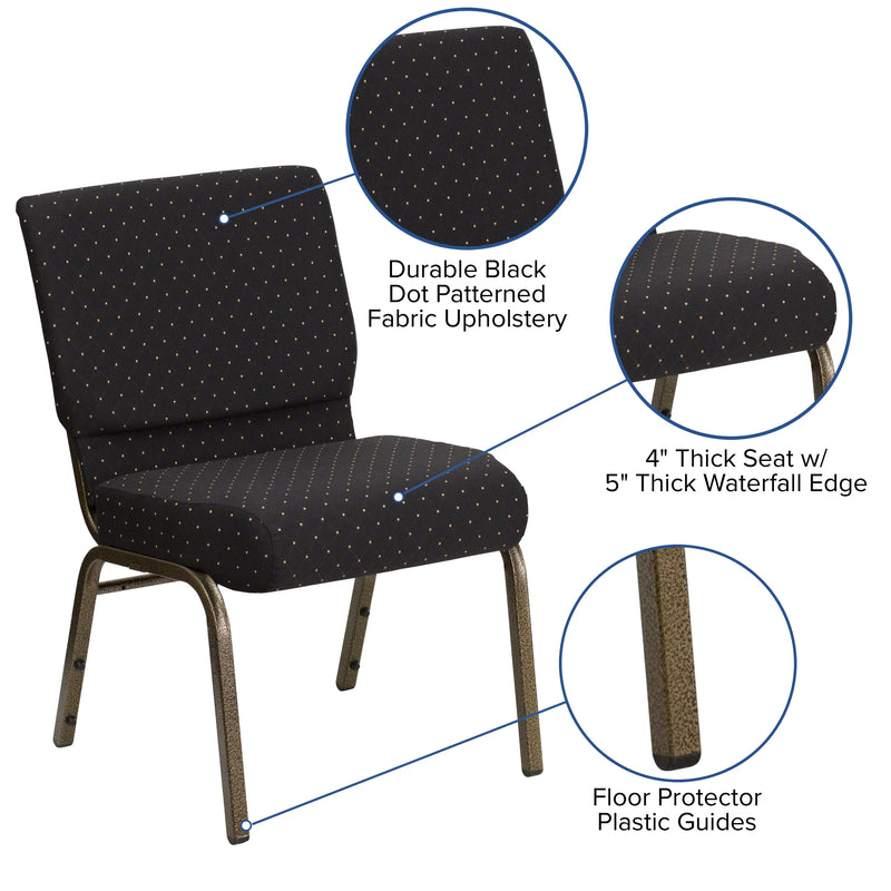 Murie 21''W Stacking Church Chair, Black Dot Patterned Fabric - Gold Vein Frame iHome Studio