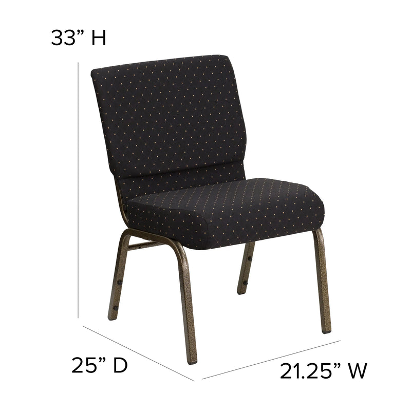 Murie 21''W Stacking Church Chair, Black Dot Patterned Fabric - Gold Vein Frame iHome Studio