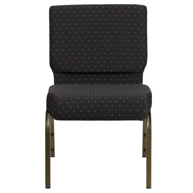 Murie 21''W Stacking Church Chair, Black Dot Patterned Fabric - Gold Vein Frame iHome Studio