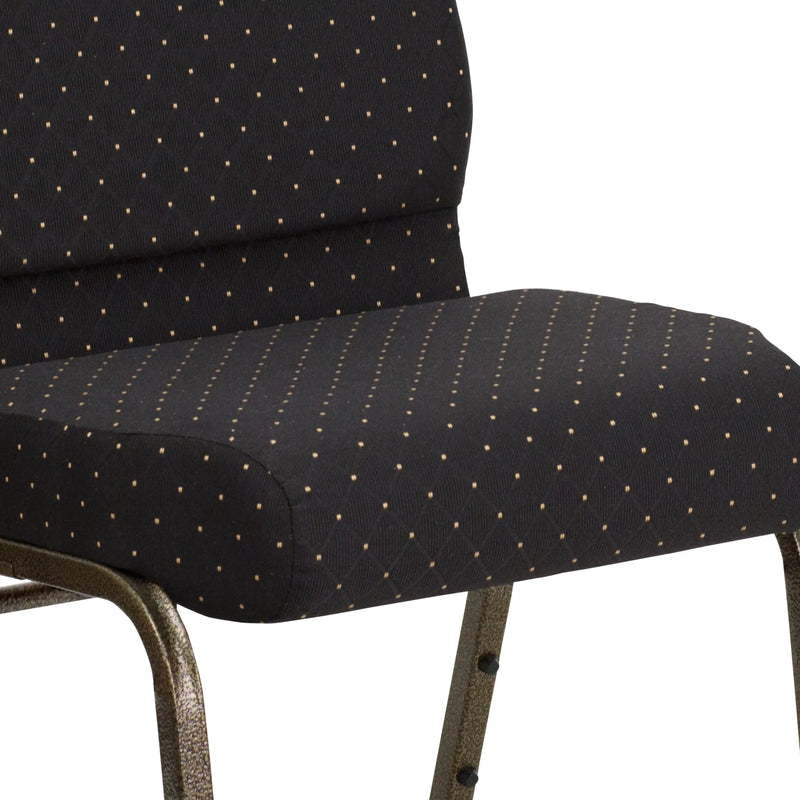 Murie 21''W Stacking Church Chair, Black Dot Patterned Fabric - Gold Vein Frame iHome Studio
