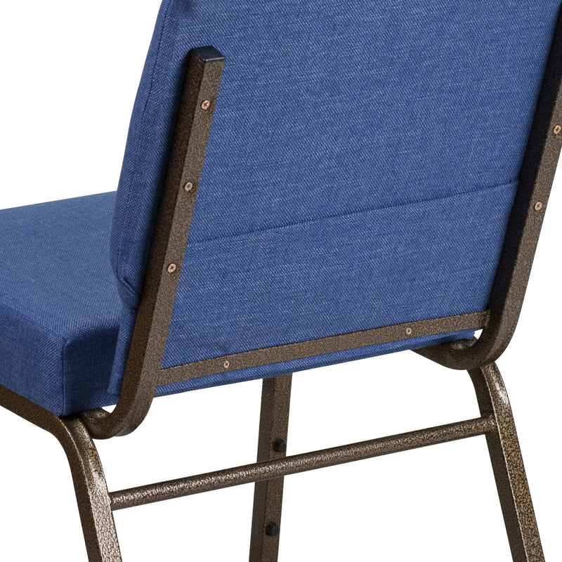 Murie 21''W Stacking Church Chair, Blue Fabric - Gold Vein Frame iHome Studio