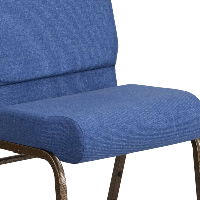 Murie 21''W Stacking Church Chair, Blue Fabric - Gold Vein Frame iHome Studio