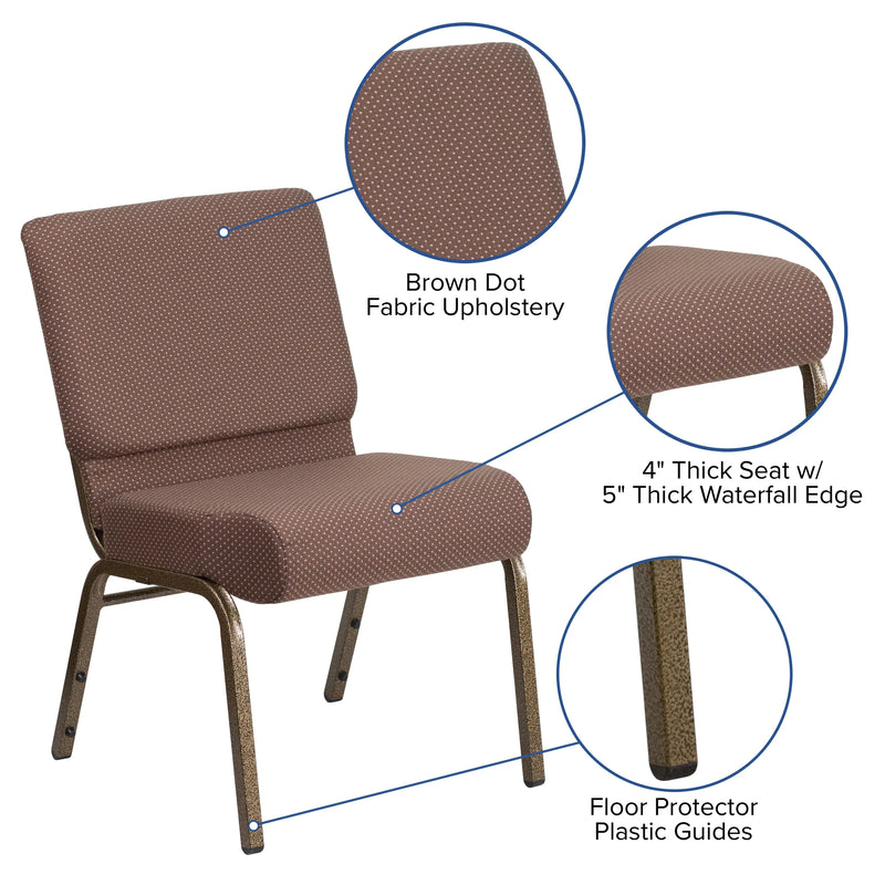 Murie 21''W Stacking Church Chair, Brown Dot Fabric - Gold Vein Frame iHome Studio