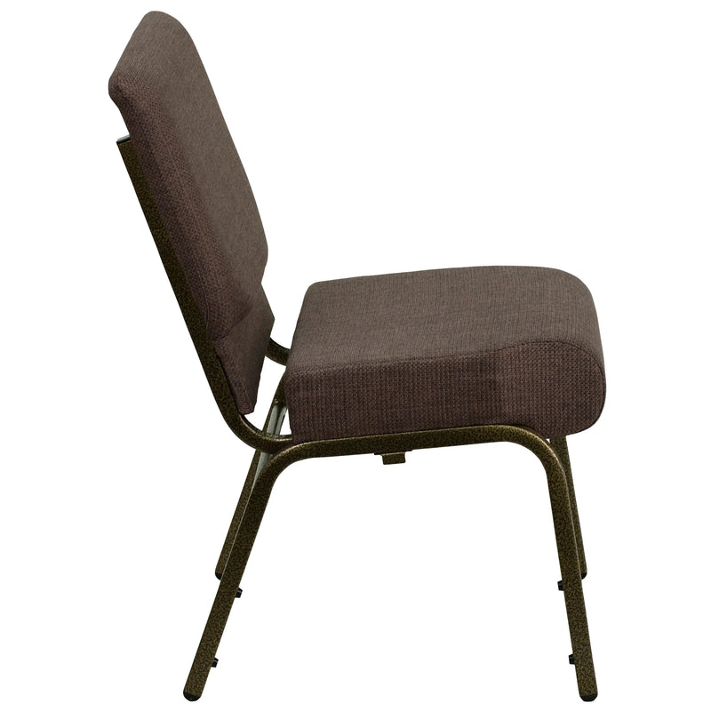 Murie 21''W Stacking Church Chair, Brown Fabric - Gold Vein Frame iHome Studio