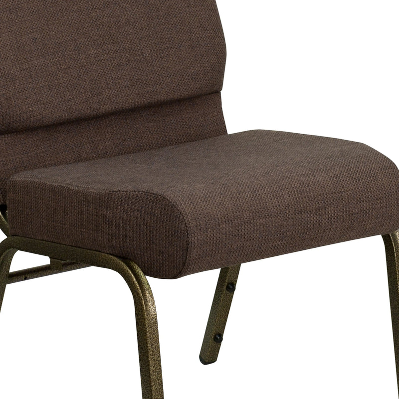 Murie 21''W Stacking Church Chair, Brown Fabric - Gold Vein Frame iHome Studio