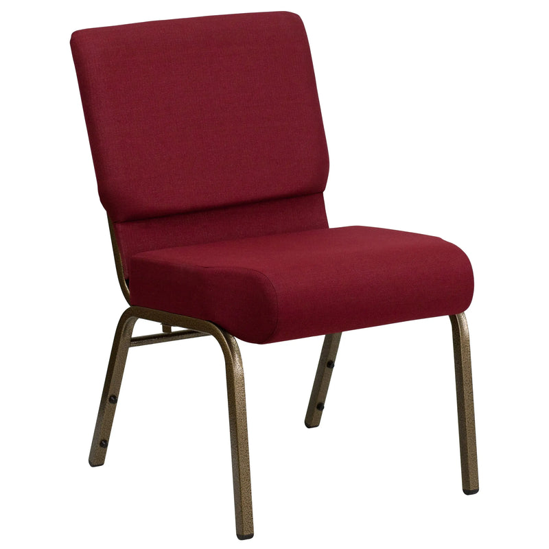 Murie 21''W Stacking Church Chair, Burgundy Fabric - Gold Vein Frame iHome Studio