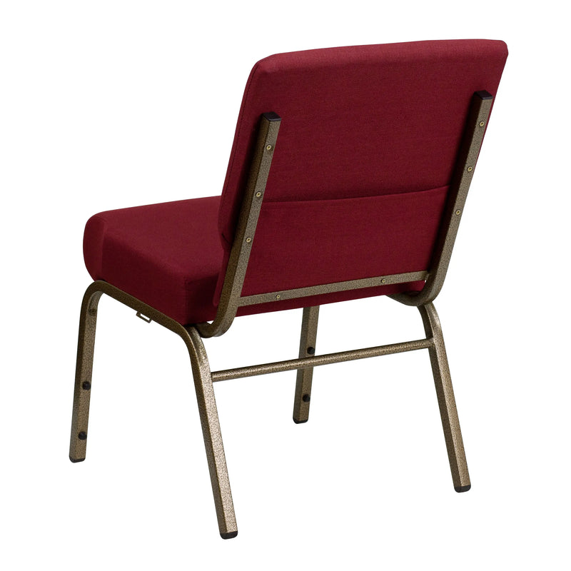 Murie 21''W Stacking Church Chair, Burgundy Fabric - Gold Vein Frame iHome Studio