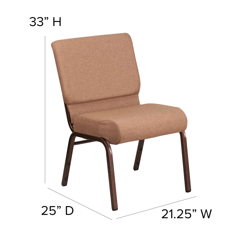 Murie 21''W Stacking Church Chair, Caramel Fabric - Copper Vein Frame iHome Studio
