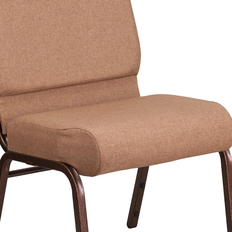 Murie 21''W Stacking Church Chair, Caramel Fabric - Copper Vein Frame iHome Studio