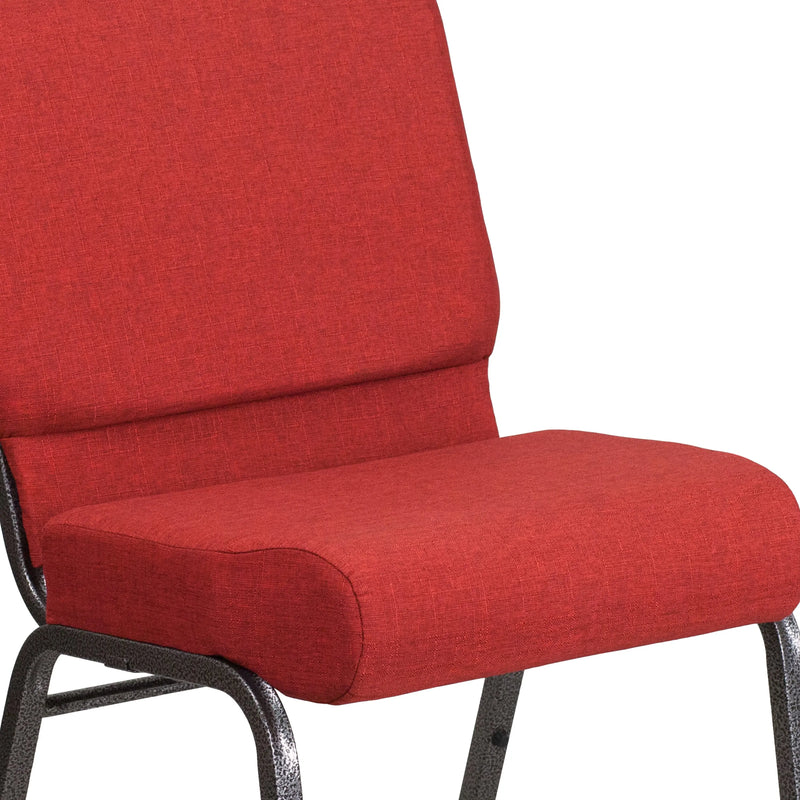 Murie 21''W Stacking Church Chair, Crimson Fabric - Silver Vein Frame iHome Studio