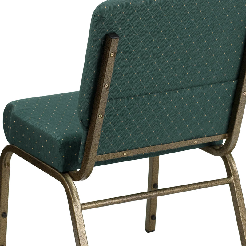 Murie 21''W Stacking Church Chair, Hunter Green Dot Patterned Fabric - Gold Vein Frame iHome Studio