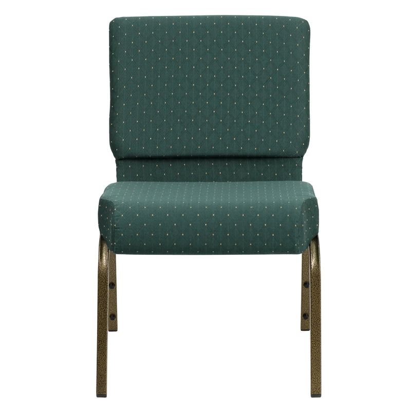 Murie 21''W Stacking Church Chair, Hunter Green Dot Patterned Fabric - Gold Vein Frame iHome Studio