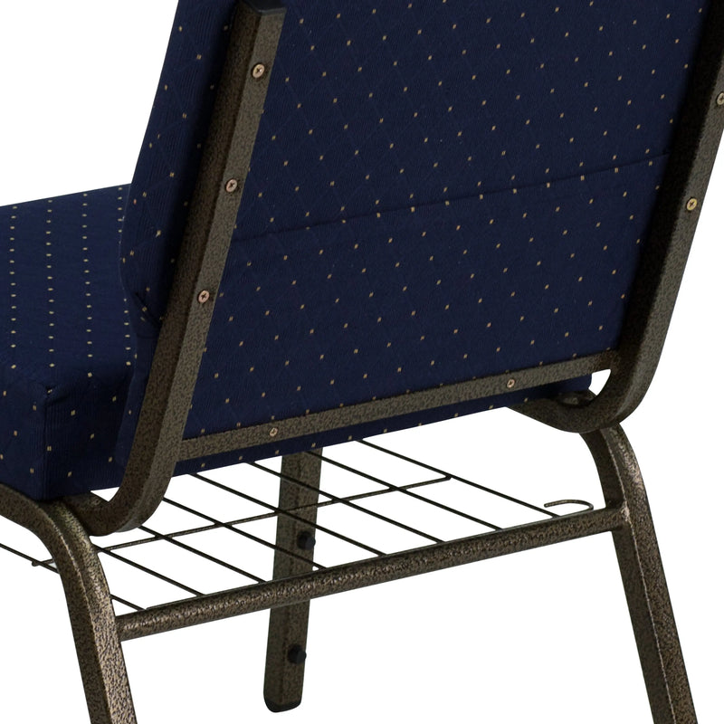 Murie 21''W Stacking Church Chair, Navy Blue Dot Patterned Fabric - Gold Vein Frame iHome Studio