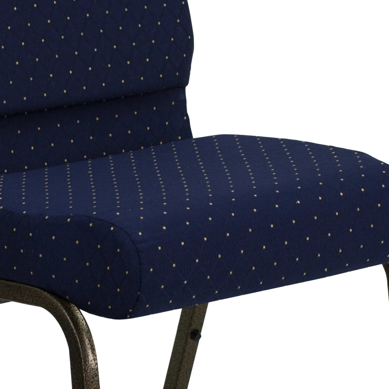 Murie 21''W Stacking Church Chair, Navy Blue Dot Patterned Fabric - Gold Vein Frame iHome Studio