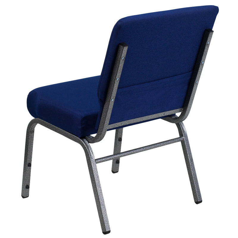 Murie 21''W Stacking Church Chair, Navy Blue Fabric - Silver Vein Frame iHome Studio