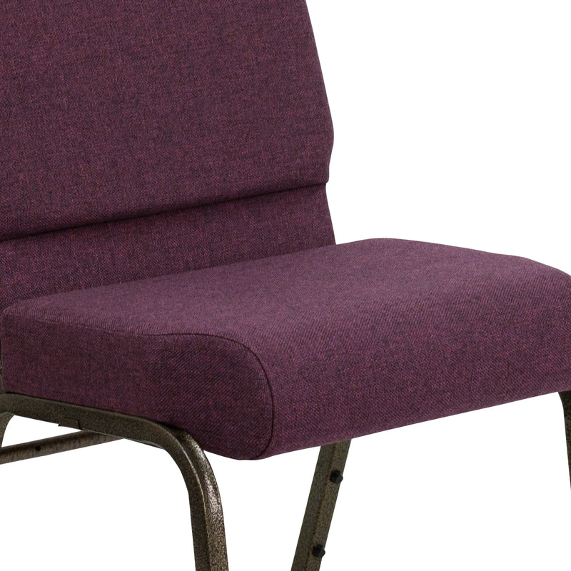 Murie 21''W Stacking Church Chair, Plum Fabric - Gold Vein Frame iHome Studio