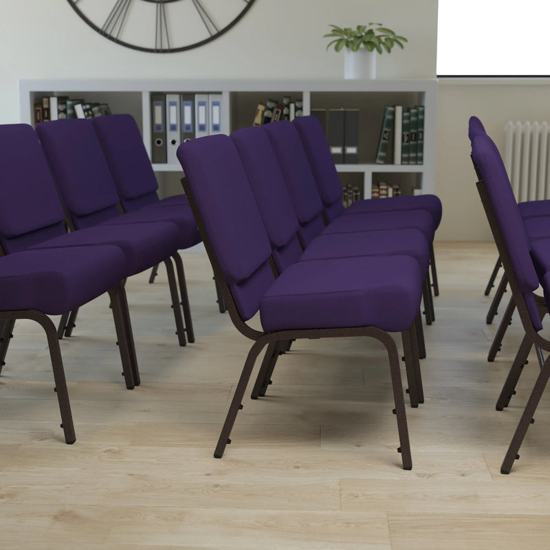 Murie 21''W Stacking Church Chair, Royal Purple Fabric - Gold Vein Frame iHome Studio
