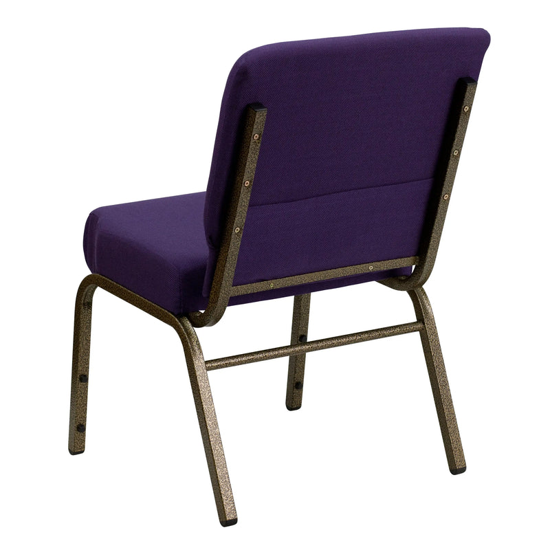 Murie 21''W Stacking Church Chair, Royal Purple Fabric - Gold Vein Frame iHome Studio
