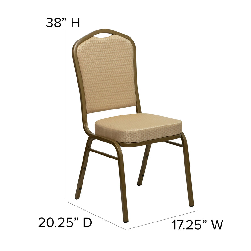 Murie Crown Back Stacking Banquet Chair, Beige Patterned Fabric - Gold Frame iHome Studio