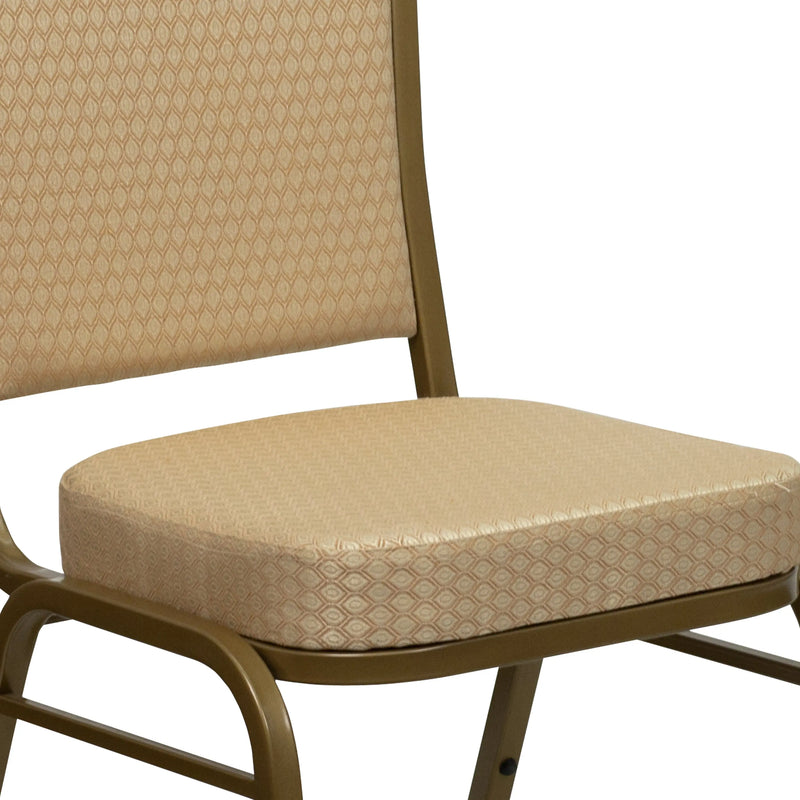Murie Crown Back Stacking Banquet Chair, Beige Patterned Fabric - Gold Frame iHome Studio