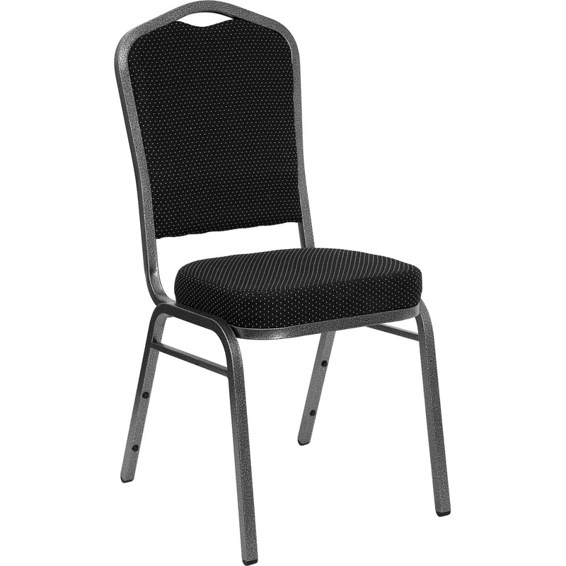 Murie Crown Back Stacking Banquet Chair, Black Dot Patterned Fabric - Silver Vein Frame iHome Studio