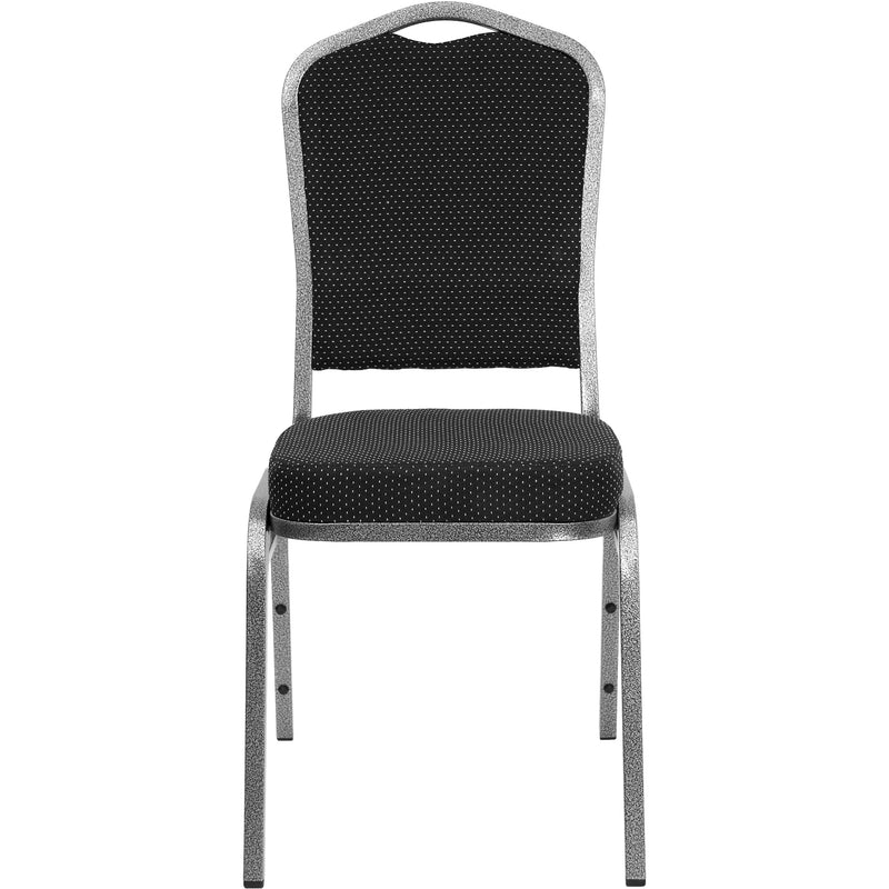 Murie Crown Back Stacking Banquet Chair, Black Dot Patterned Fabric - Silver Vein Frame iHome Studio