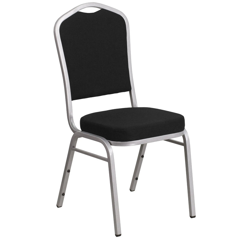 Murie Crown Back Stacking Banquet Chair, Black Fabric - Silver Frame iHome Studio
