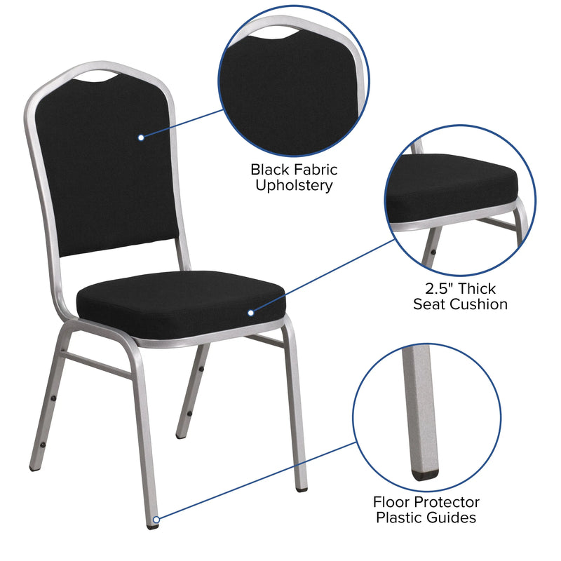 Murie Crown Back Stacking Banquet Chair, Black Fabric - Silver Frame iHome Studio
